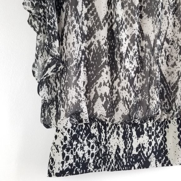Anthro Chiffon Snakeskin Lagenlook Drapey Butterfly Sleeve Ruffle Blouse Y2K - Picture 2 of 6